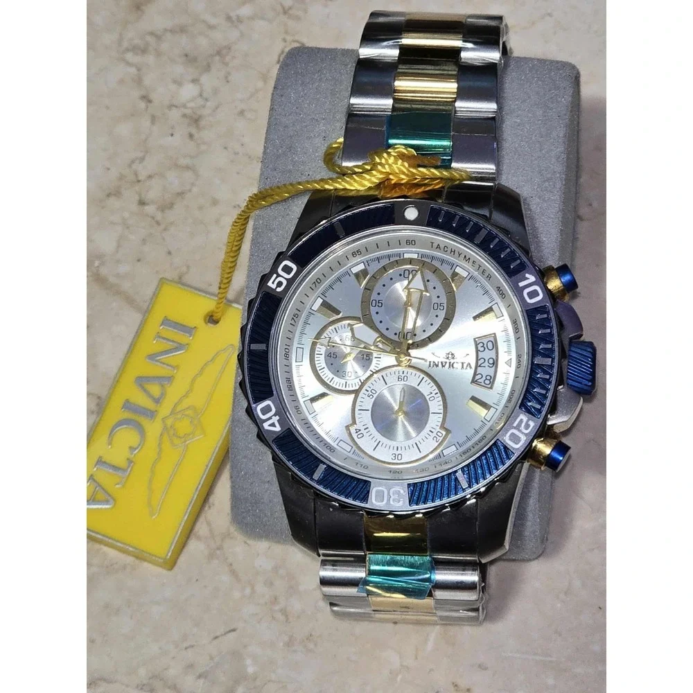 Invicta Men's Pro Diver Chronograph Watch  18K Gold Plated Silver-Tone Dial‎